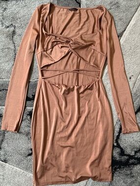 SHEIN Rust Brown Long Sleeve Cutout Bodycon Dress